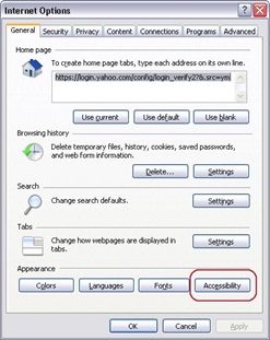 Accessibility options in Internet Explorer