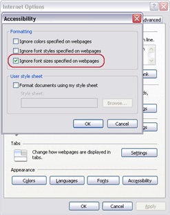 Ignore font sizes specified on web page
